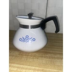 Vintage Corning Ware Blue Cornflower 6-Cup Coffee/Tea Pot P-104 w/ Metal Lid